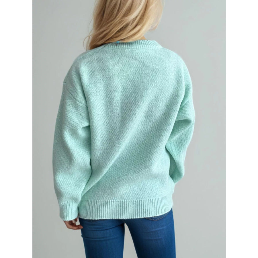 Cherry Pom-Pom Knit Round Neck Sweater Apparel and Accessories