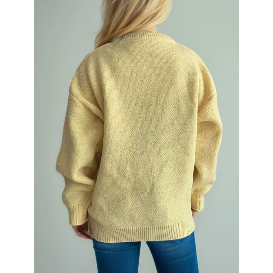 Cherry Pom-Pom Knit Round Neck Sweater Apparel and Accessories
