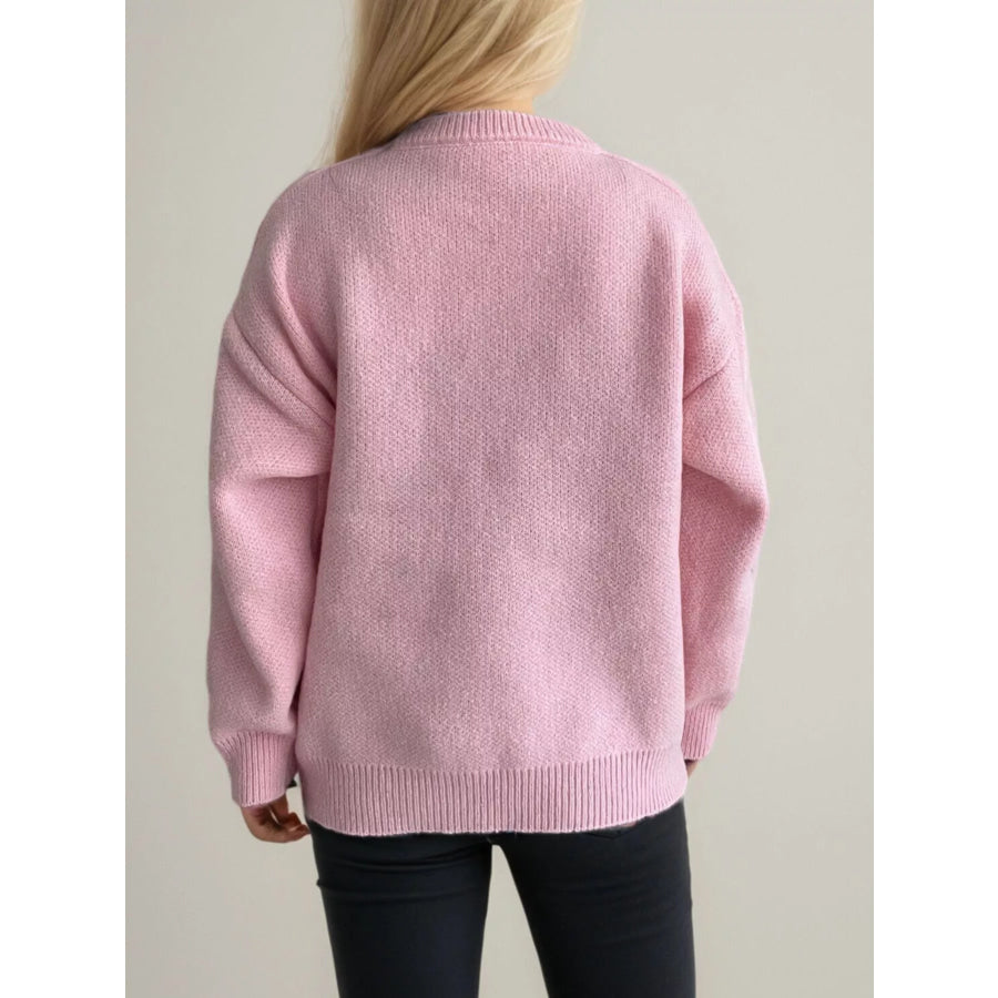 Cherry Pom-Pom Knit Round Neck Sweater Apparel and Accessories