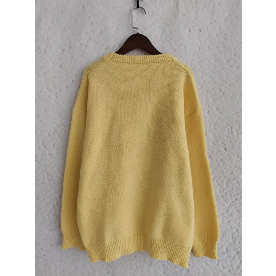 Cherry Pom-Pom Knit Round Neck Sweater Apparel and Accessories