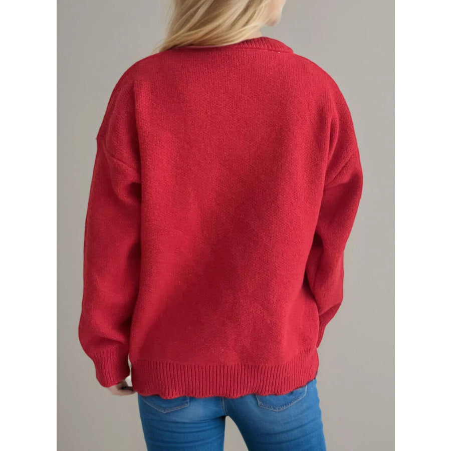 Cherry Pom-Pom Knit Round Neck Sweater Apparel and Accessories