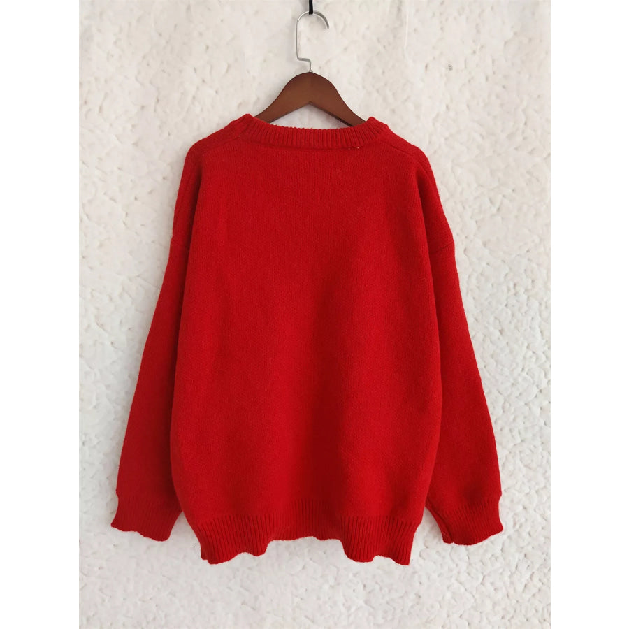 Cherry Pom-Pom Knit Round Neck Sweater Apparel and Accessories