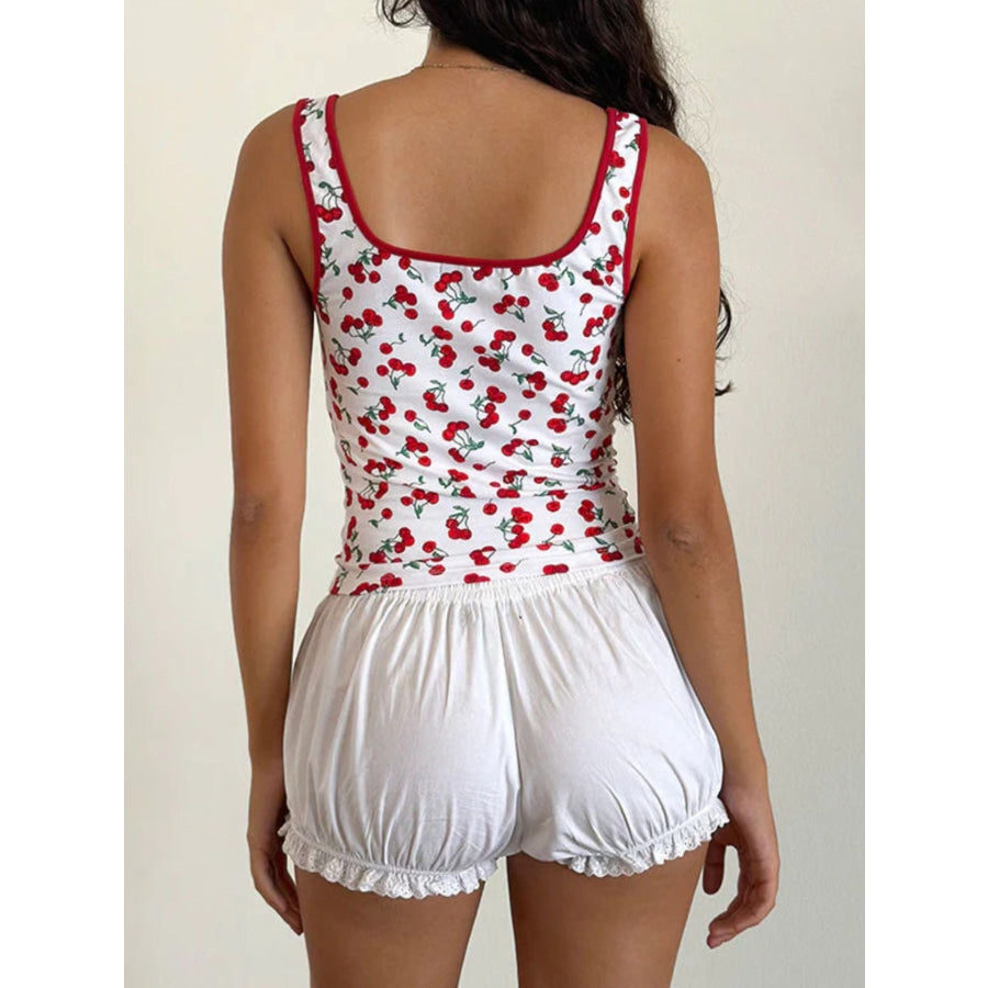 Cherry Print Square Neck Tank Apparel and Accessories