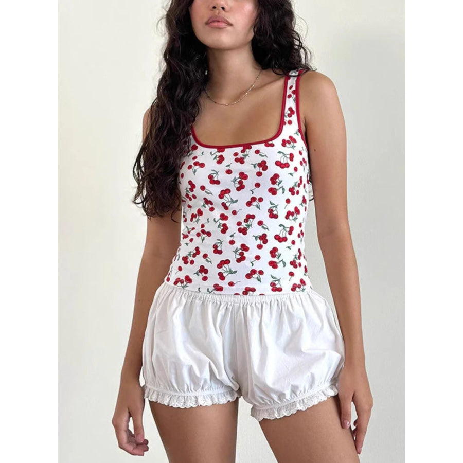 Cherry Print Square Neck Tank Apparel and Accessories
