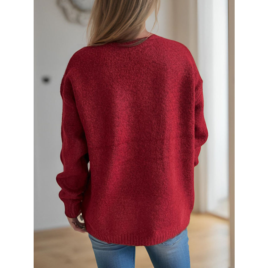 Cherry Round Neck Long Sleeve Sweater Apparel and Accessories