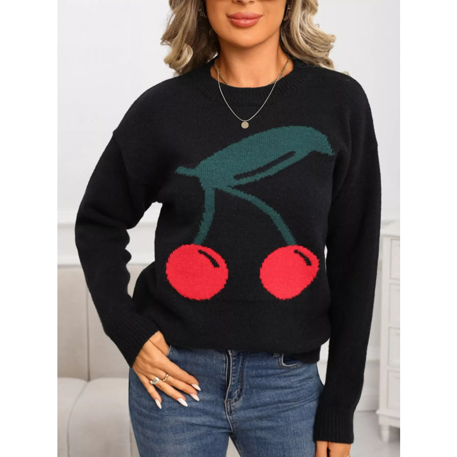 Cherry Round Neck Sweater Apparel and Accessories