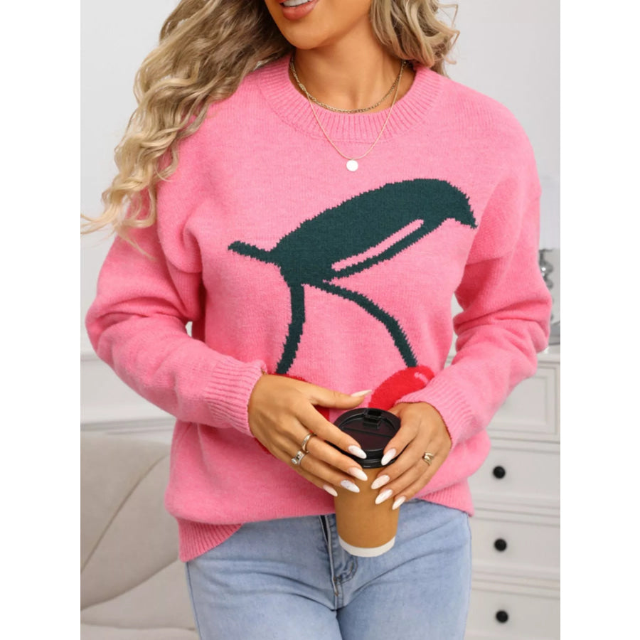 Cherry Round Neck Sweater Apparel and Accessories