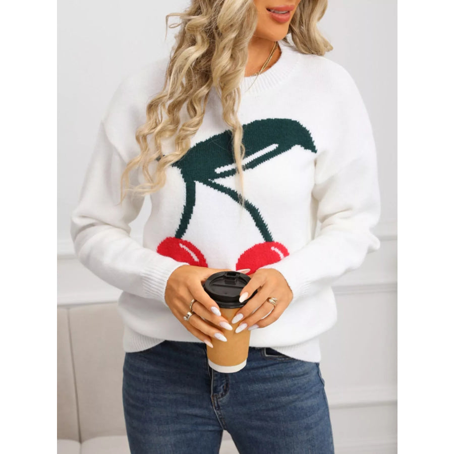 Cherry Round Neck Sweater Apparel and Accessories