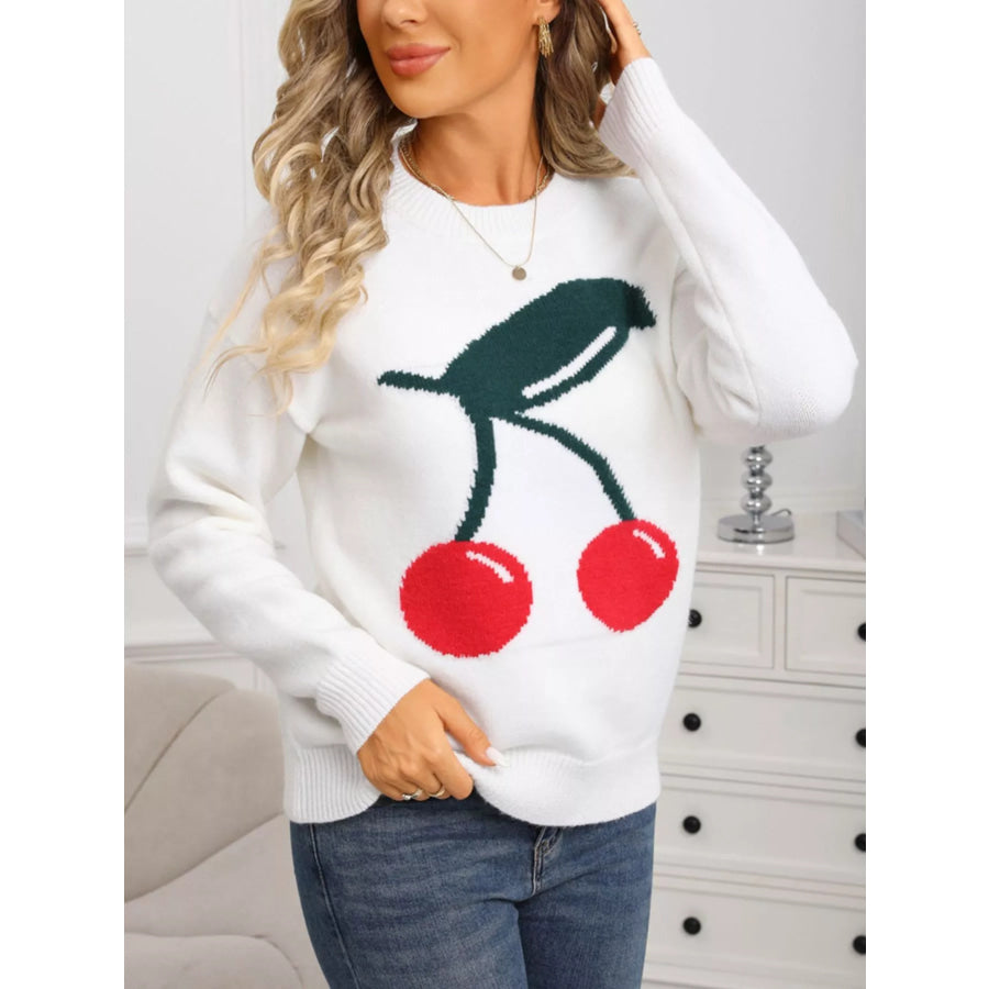 Cherry Round Neck Sweater Apparel and Accessories