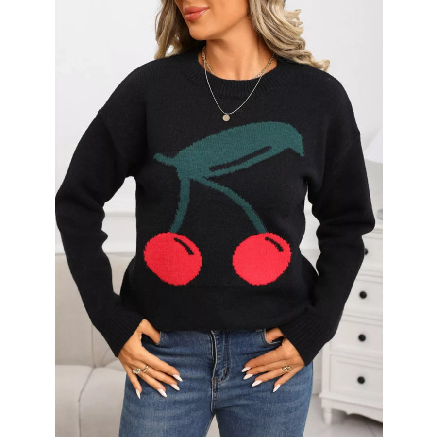 Cherry Round Neck Sweater Apparel and Accessories
