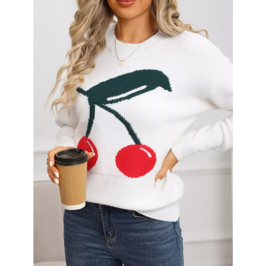Cherry Round Neck Sweater Apparel and Accessories