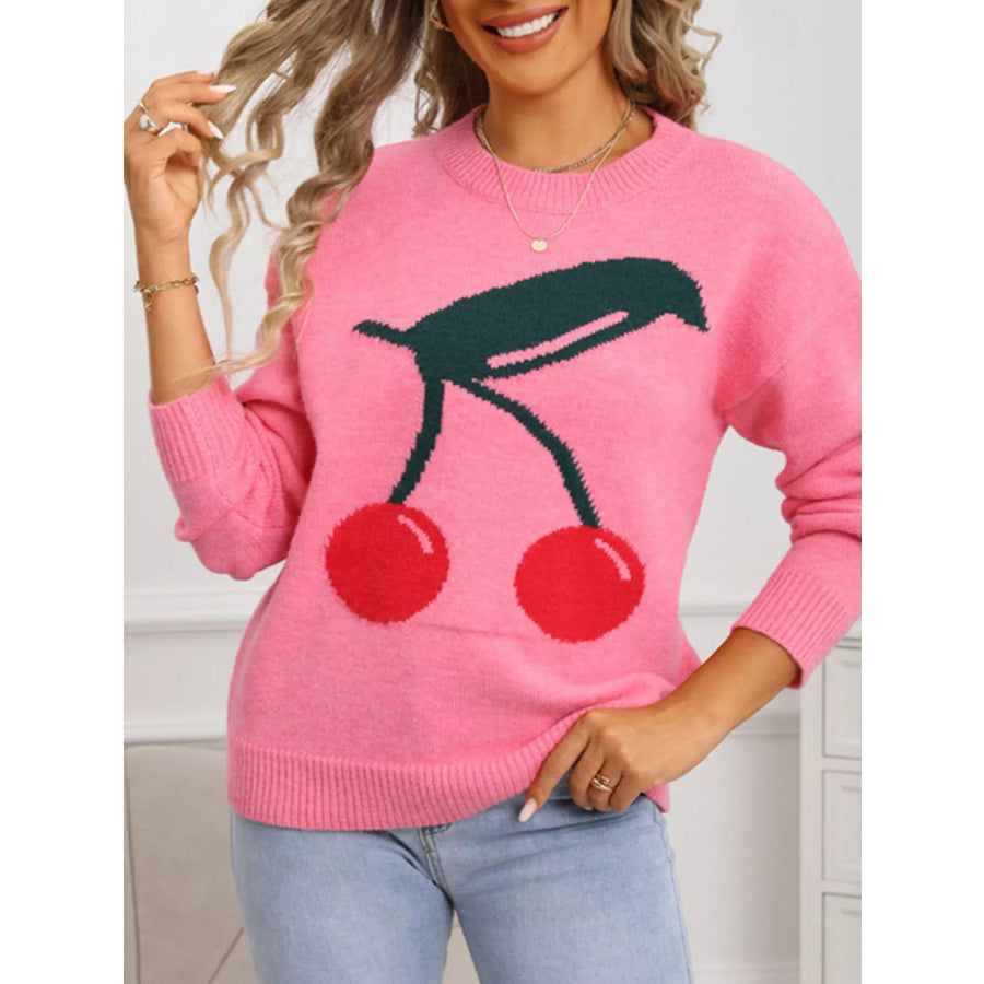 Cherry Round Neck Sweater Apparel and Accessories