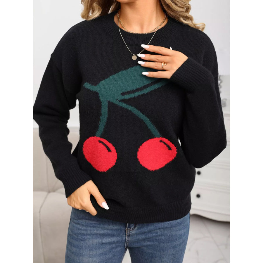 Cherry Round Neck Sweater Apparel and Accessories