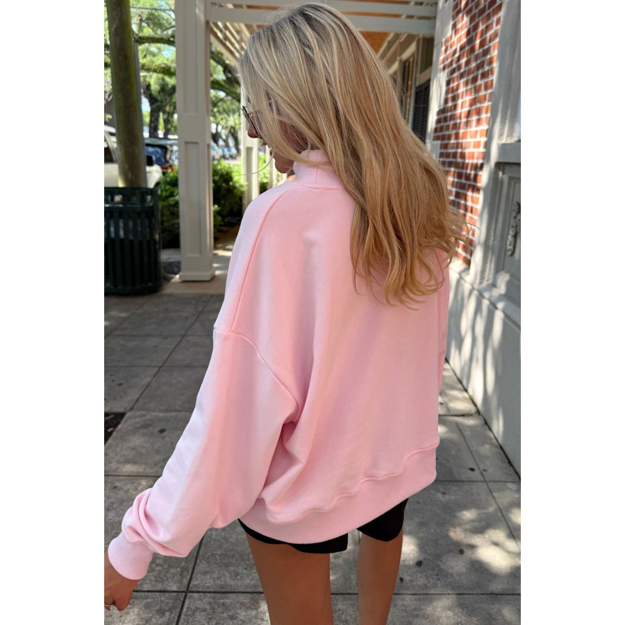 Chestnu COZY Embroidered Long Sleeve Stand Neck Shift Pullover Sweatshirt Tops/Sweatshirts & Hoodies
