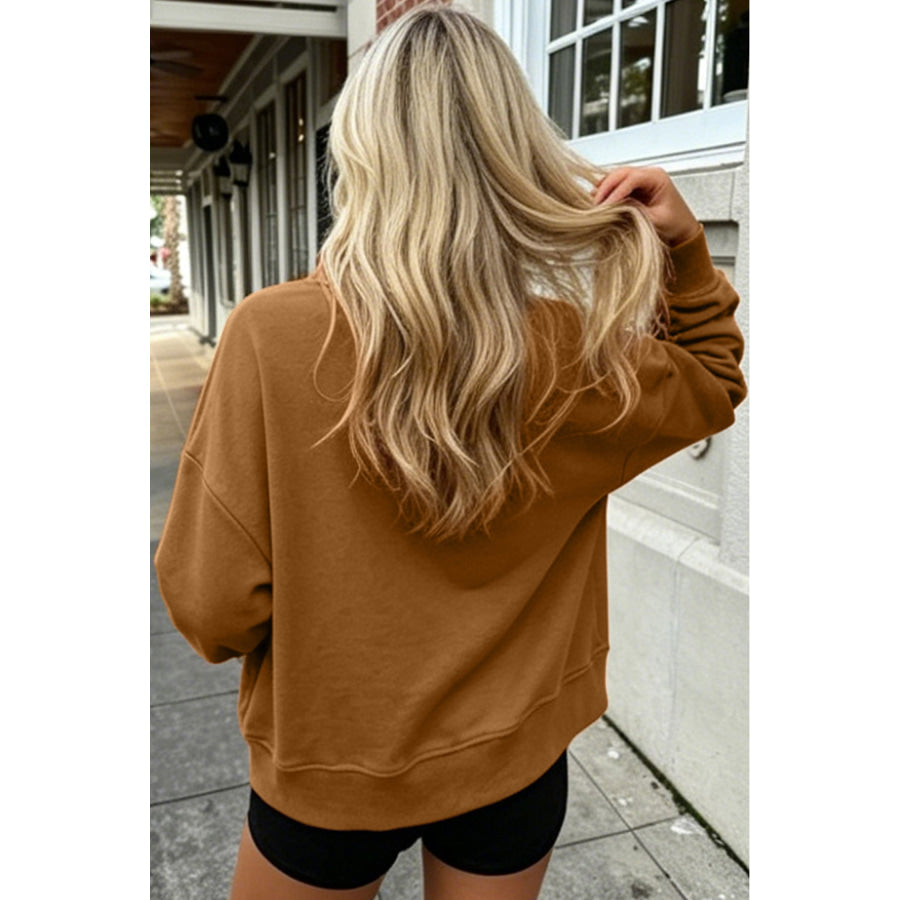 Chestnu COZY Embroidered Long Sleeve Stand Neck Shift Pullover Sweatshirt Tops/Sweatshirts & Hoodies