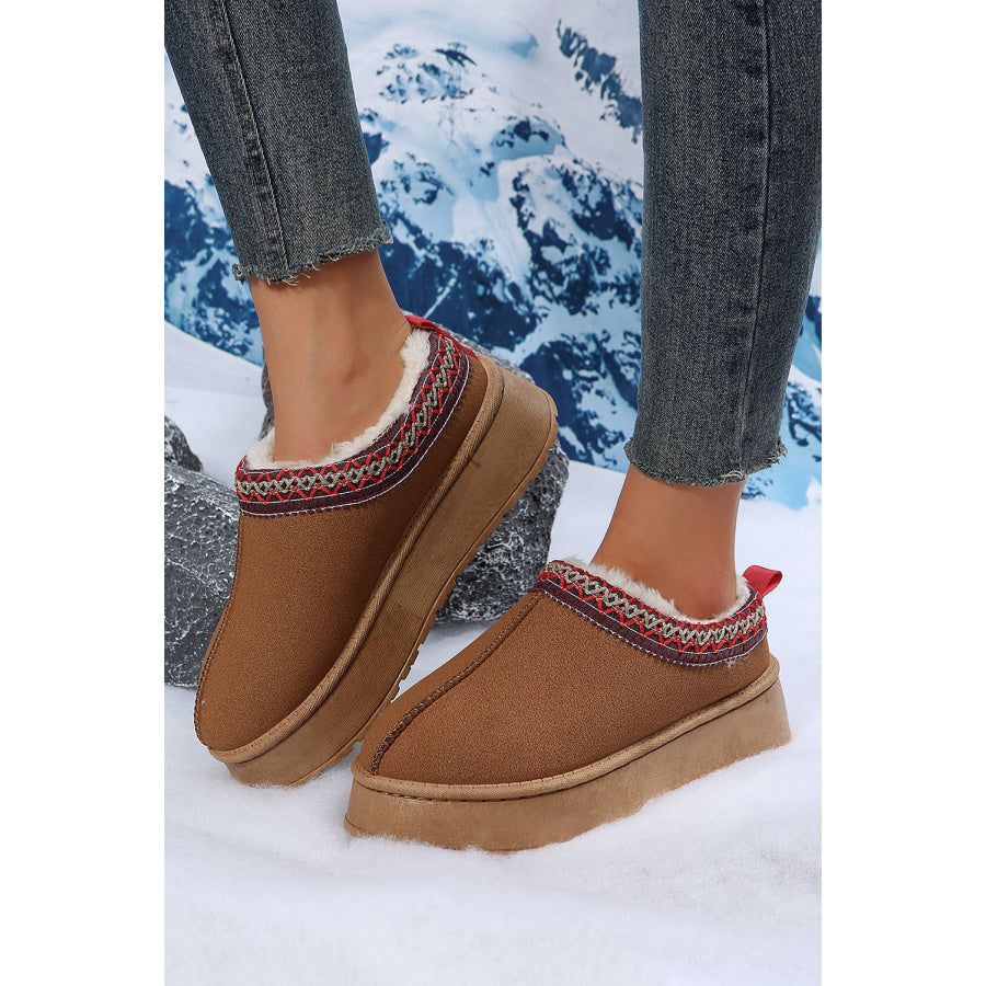 Chestnut Contrast Print Suede Plush Lined Snow Boots Chestnut / 37 / 100% Polyester + 100% TPR Shoes &amp; Bags/Boots