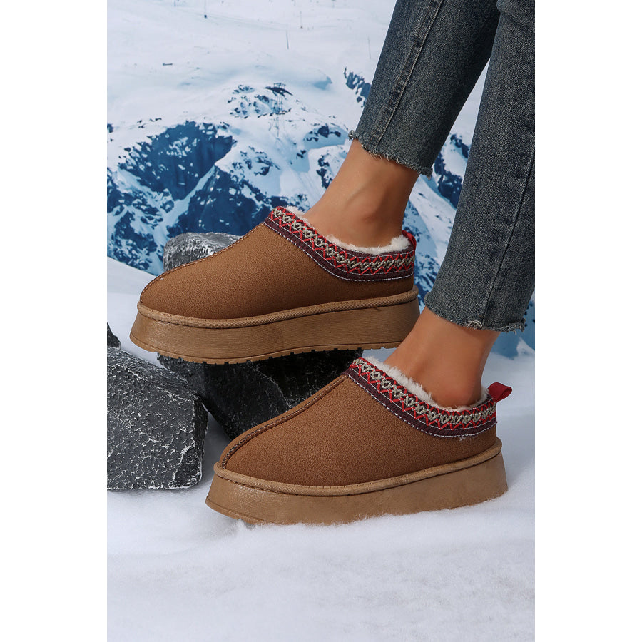 Chestnut Contrast Print Suede Plush Lined Snow Boots Shoes &amp; Bags/Boots