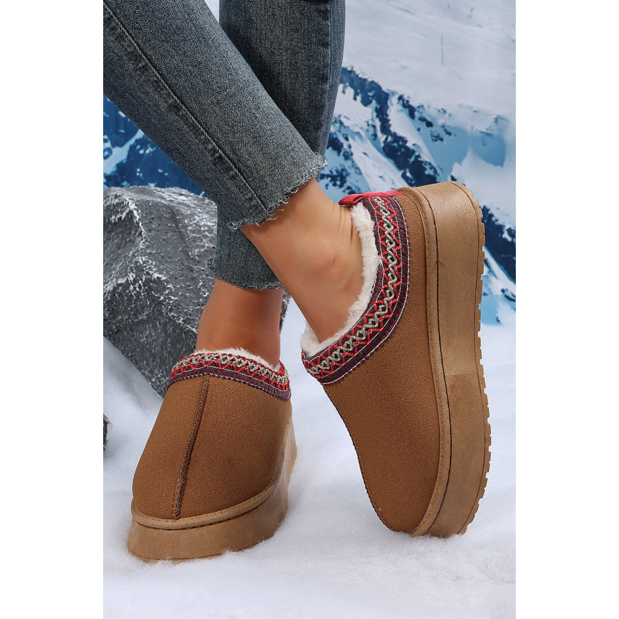 Chestnut Contrast Print Suede Plush Lined Snow Boots Shoes &amp; Bags/Boots