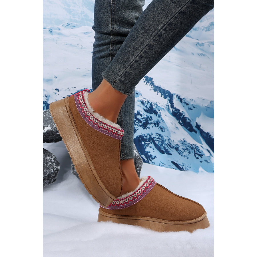 Chestnut Contrast Print Suede Plush Lined Snow Boots Shoes & Bags/Boots