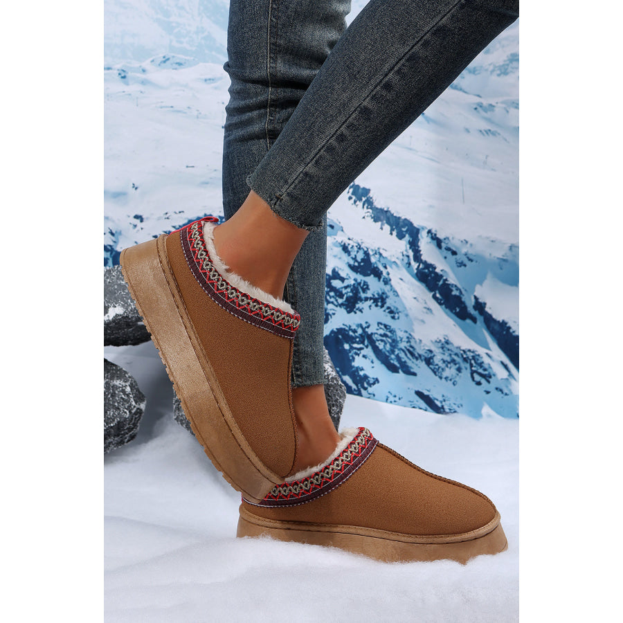 Chestnut Contrast Print Suede Plush Lined Snow Boots Shoes &amp; Bags/Boots