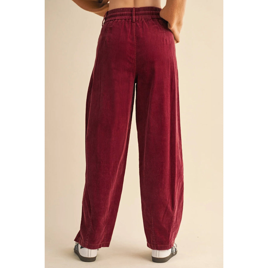 Chestnut Elastic Waist Drawstring Corduroy Casual Pants Bottoms/Pants & Culotte