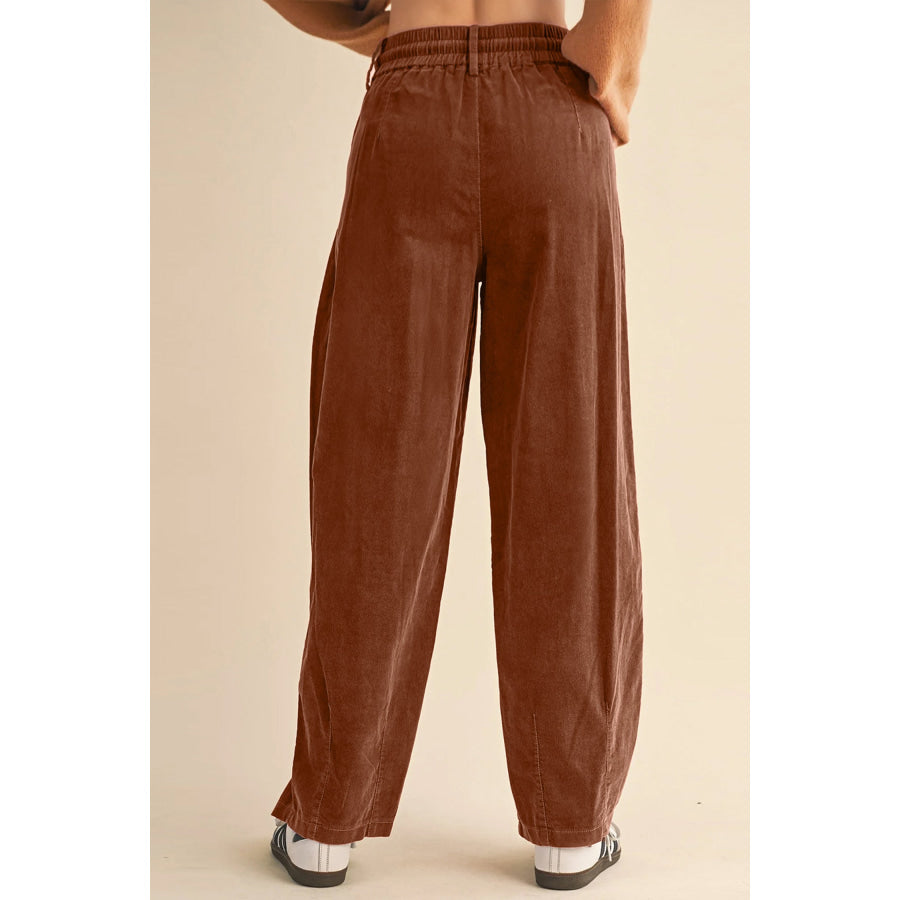 Chestnut Elastic Waist Drawstring Corduroy Casual Pants Bottoms/Pants & Culotte