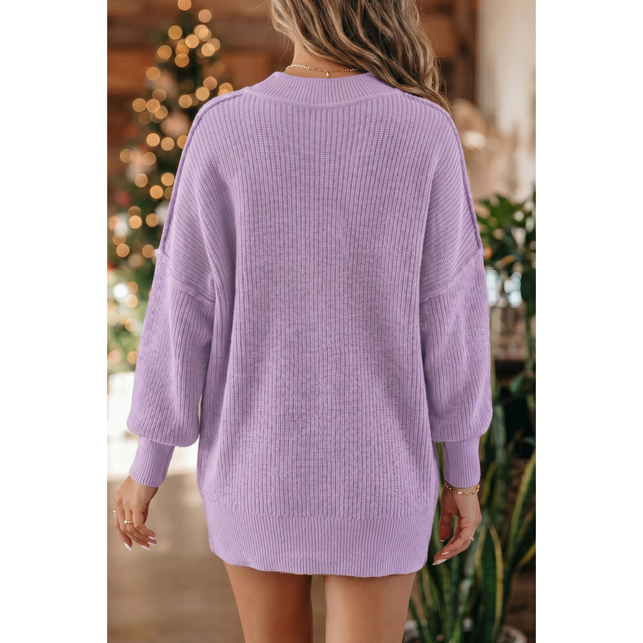 Chestnut Long Sleeve Ribbed Knit Stand Neck Regular Fit Sweater Sweaters & Cardigans/Sweaters