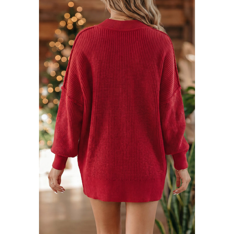 Chestnut Long Sleeve Ribbed Knit Stand Neck Regular Fit Sweater Sweaters & Cardigans/Sweaters