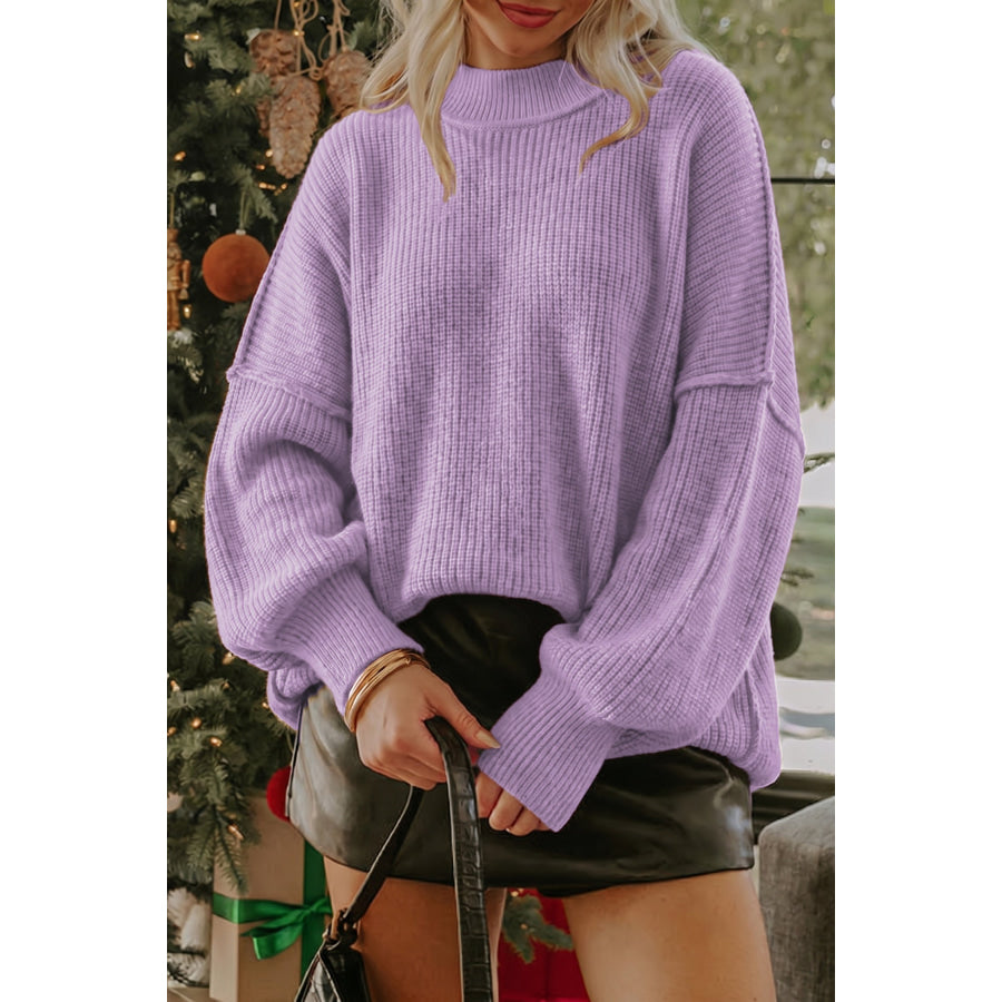 Chestnut Long Sleeve Ribbed Knit Stand Neck Regular Fit Sweater Sweaters & Cardigans/Sweaters