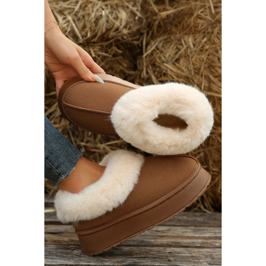 Chestnut Plush Suede Trim Thick Sole Flat Snow Boots Chestnut / 37 / 100% Polyester + 100% TPR Shoes &amp; Bags/Boots