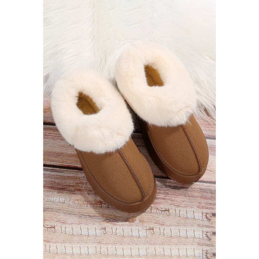 Chestnut Plush Suede Trim Thick Sole Flat Snow Boots Shoes &amp; Bags/Boots