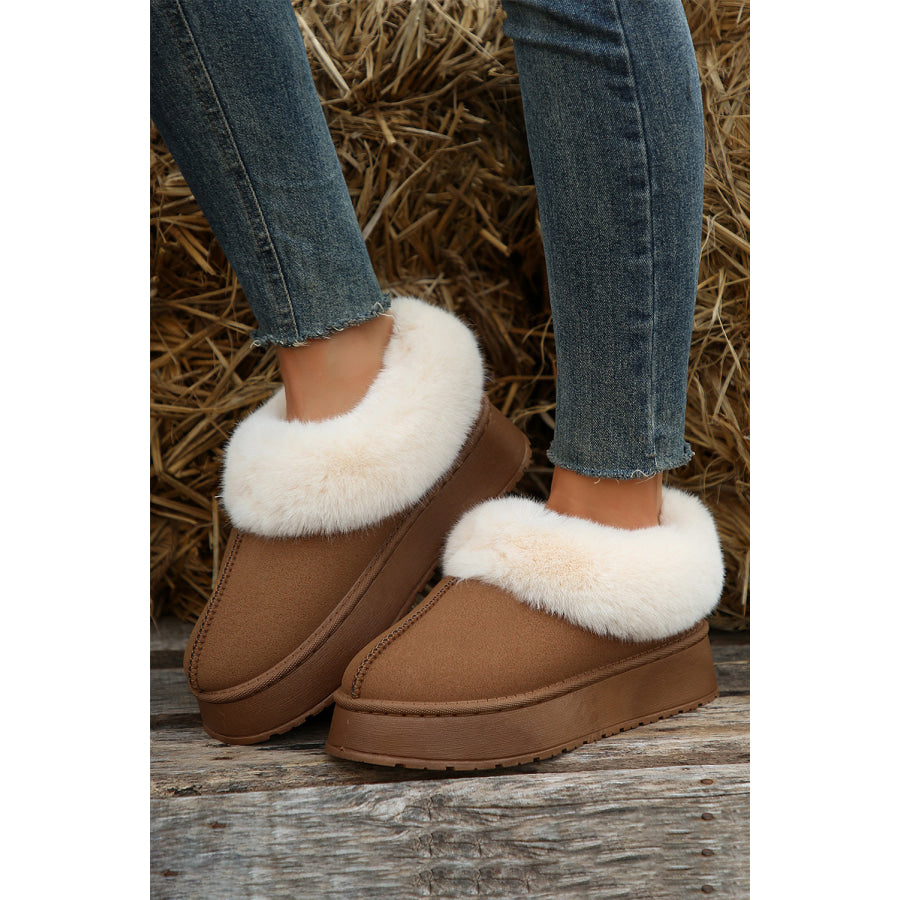 Chestnut Plush Suede Trim Thick Sole Flat Snow Boots Chestnut / 37 / 100% Polyester + 100% TPR Shoes & Bags/Boots