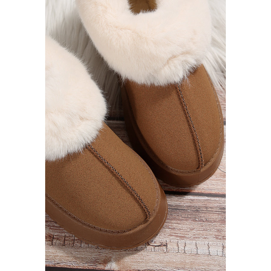 Chestnut Plush Suede Trim Thick Sole Flat Snow Boots Shoes &amp; Bags/Boots