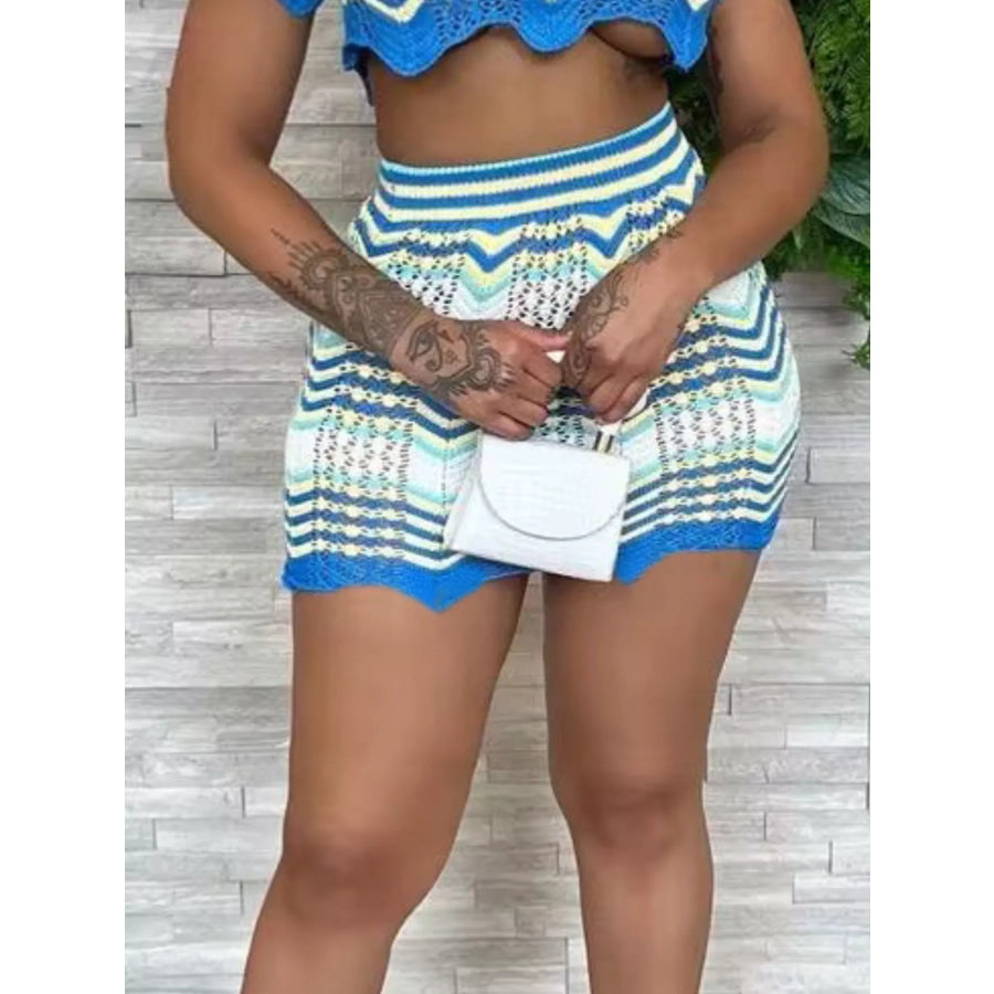 Chevron Knit Polo Crop Top and Mini Skirt Set Apparel and Accessories