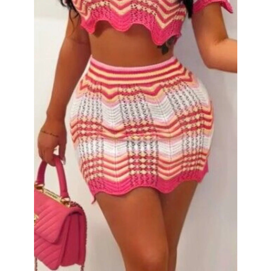 Chevron Knit Polo Crop Top and Mini Skirt Set Apparel and Accessories