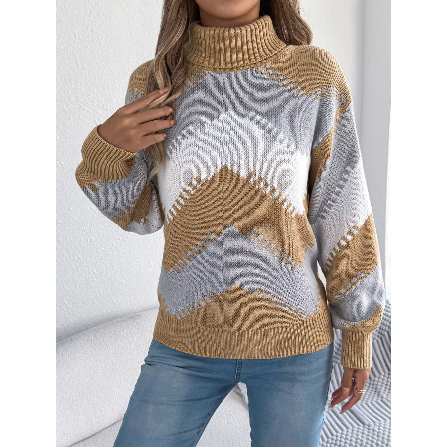 Chevron Pattern Turtleneck Sweater Apparel and Accessories