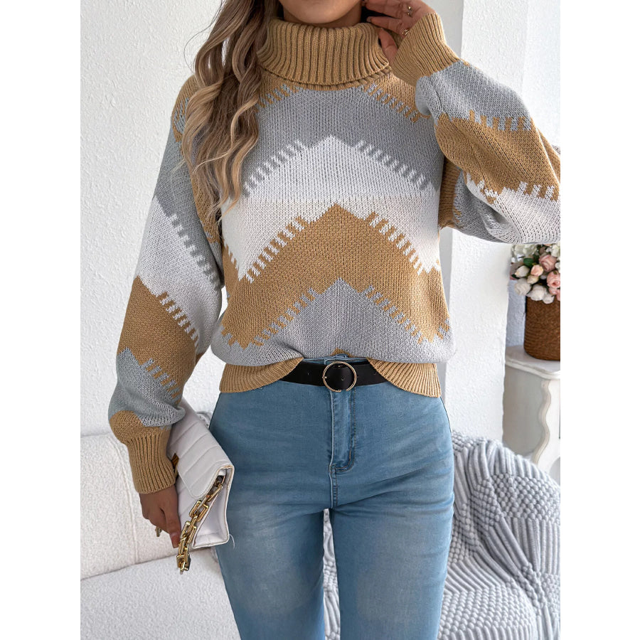Chevron Pattern Turtleneck Sweater Apparel and Accessories