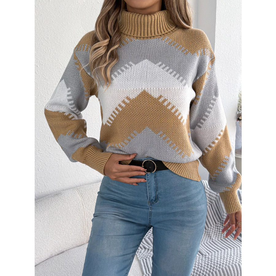 Chevron Pattern Turtleneck Sweater Apparel and Accessories