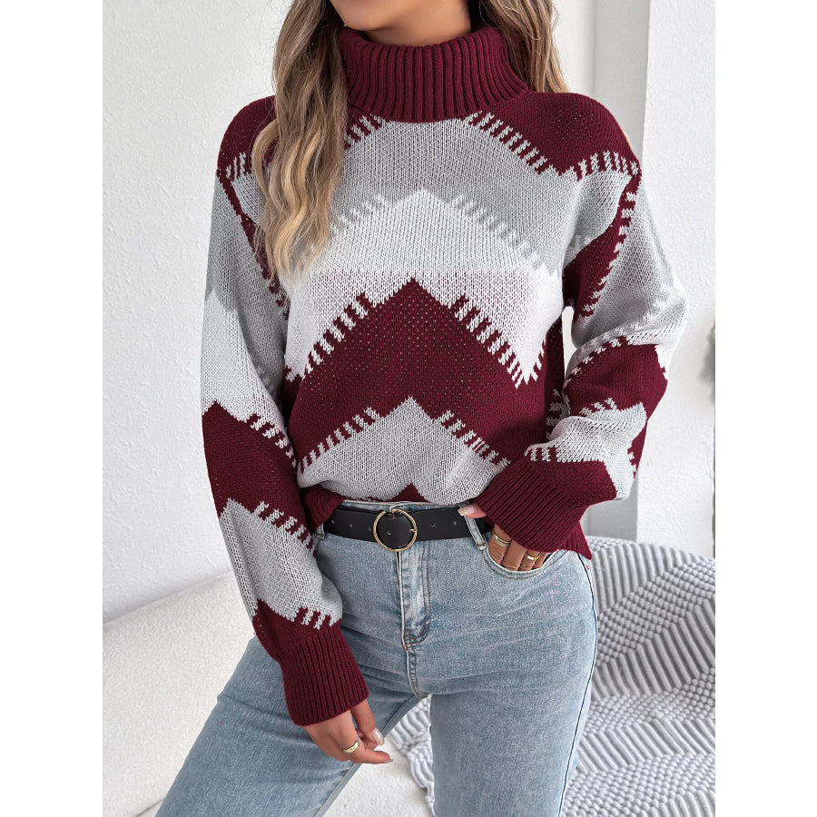 Chevron Pattern Turtleneck Sweater Apparel and Accessories