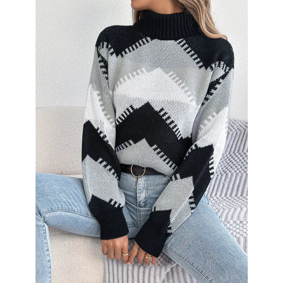 Chevron Pattern Turtleneck Sweater Apparel and Accessories