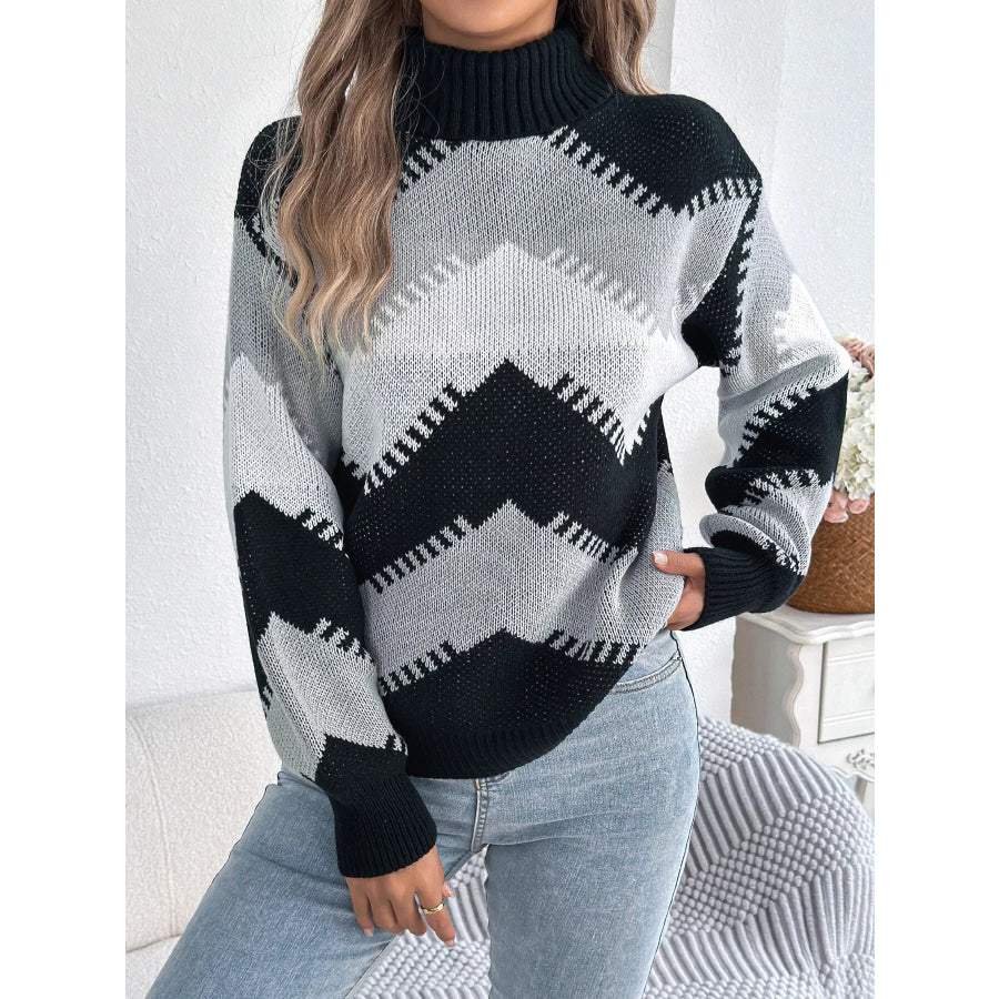 Chevron Pattern Turtleneck Sweater Apparel and Accessories