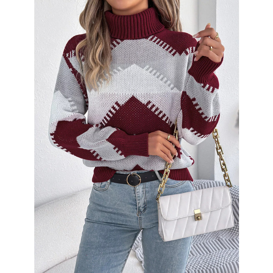 Chevron Pattern Turtleneck Sweater Apparel and Accessories