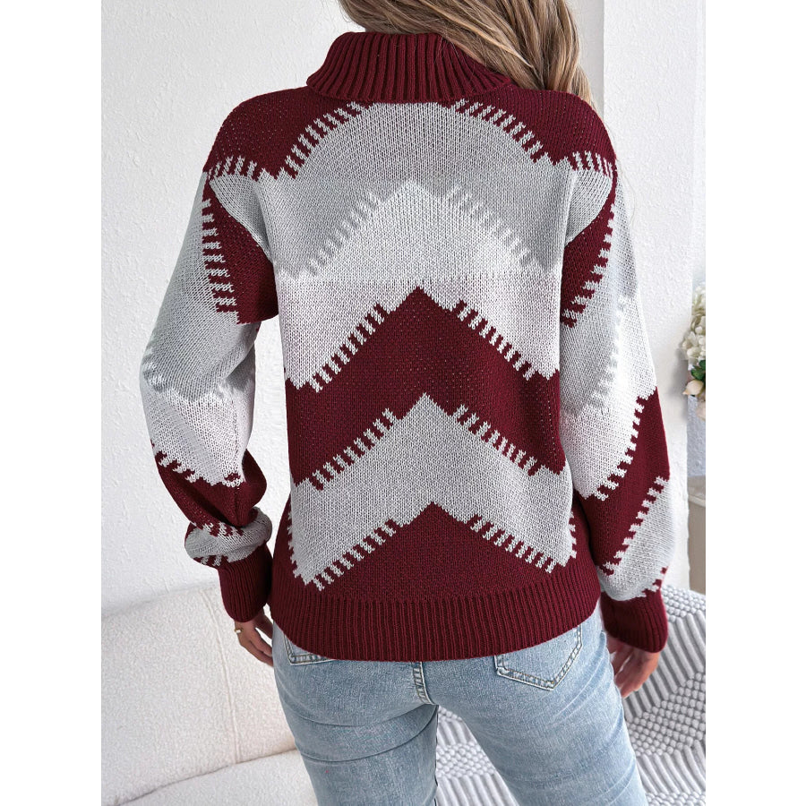 Chevron Pattern Turtleneck Sweater Apparel and Accessories