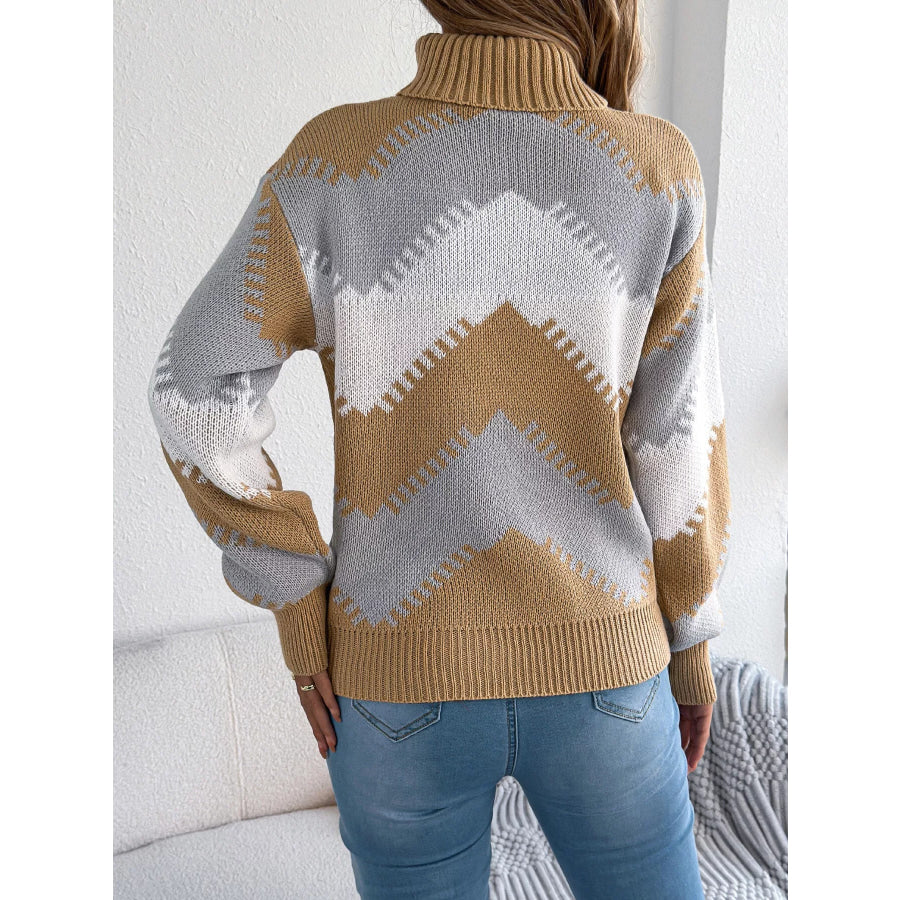 Chevron Pattern Turtleneck Sweater Apparel and Accessories