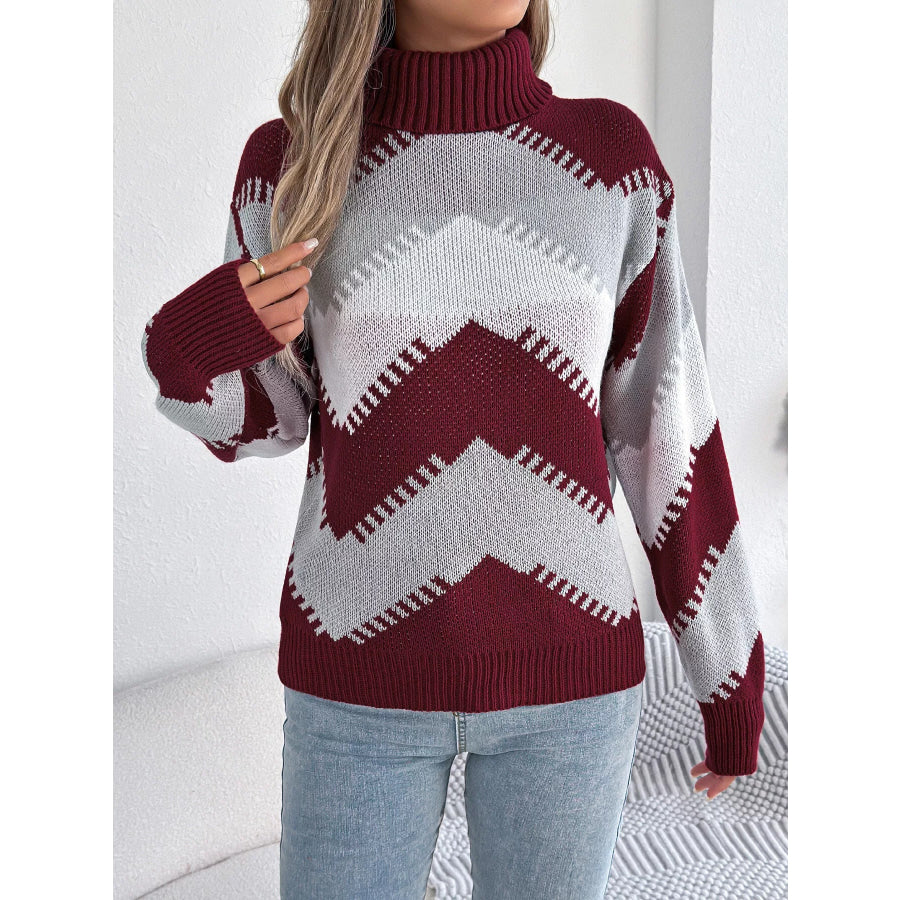 Chevron Pattern Turtleneck Sweater Apparel and Accessories