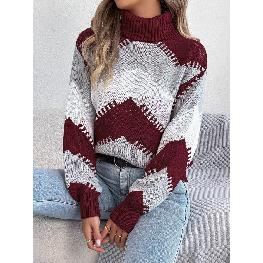 Chevron Pattern Turtleneck Sweater Apparel and Accessories