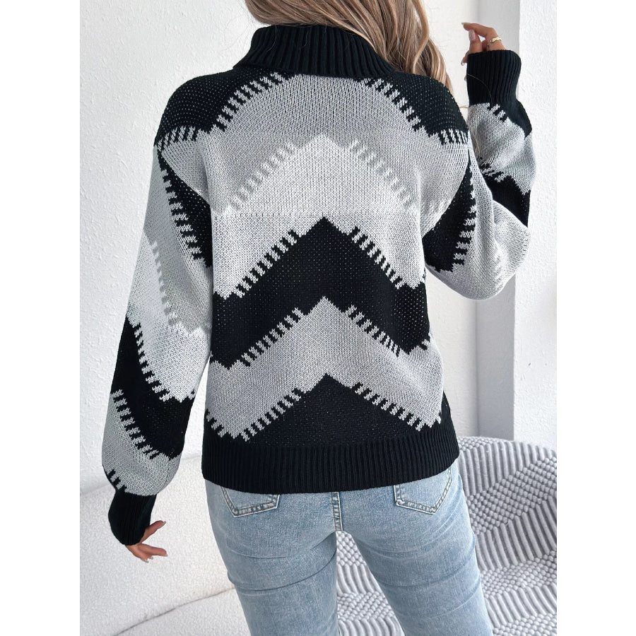 Chevron Pattern Turtleneck Sweater Apparel and Accessories