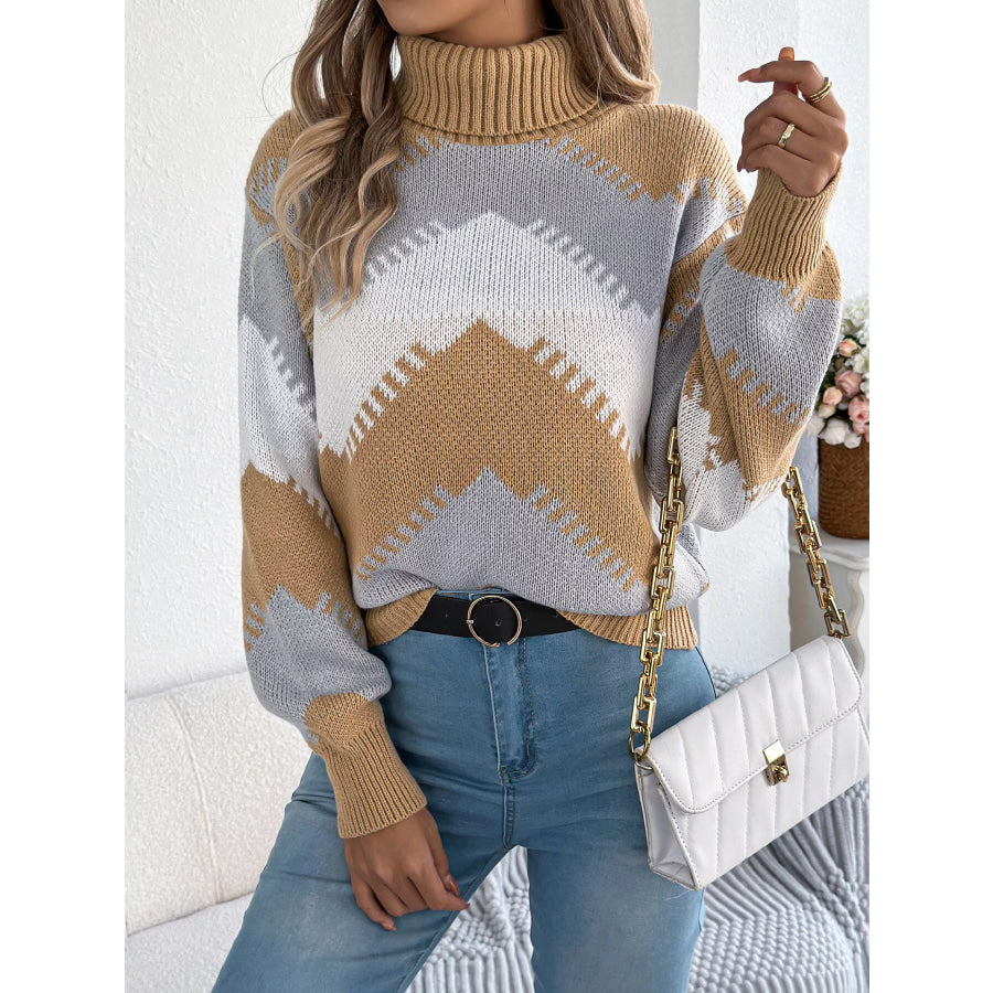 Chevron Pattern Turtleneck Sweater Apparel and Accessories