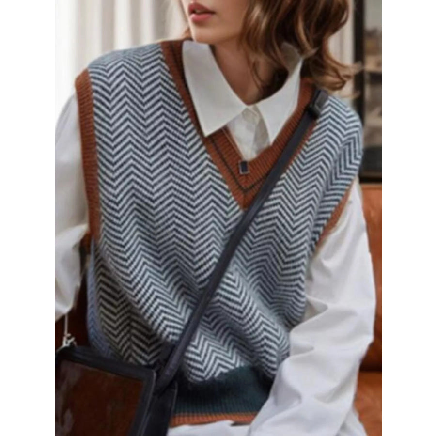 Chevron Pattern V-Neck Knit Sweater Vest Apparel and Accessories