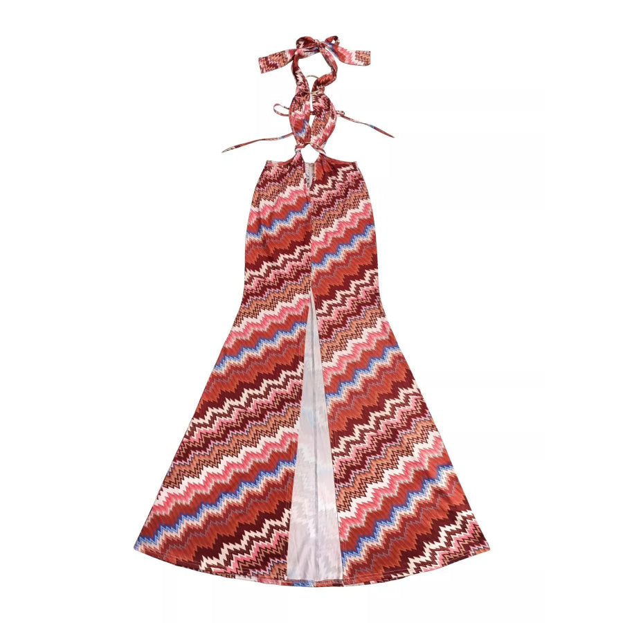 Chevron Print Halter Neck Cut-Out Maxi Dress Apparel and Accessories